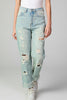Ripped cuffed light wash denim jeans