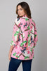 Open-front pink floral print blazer