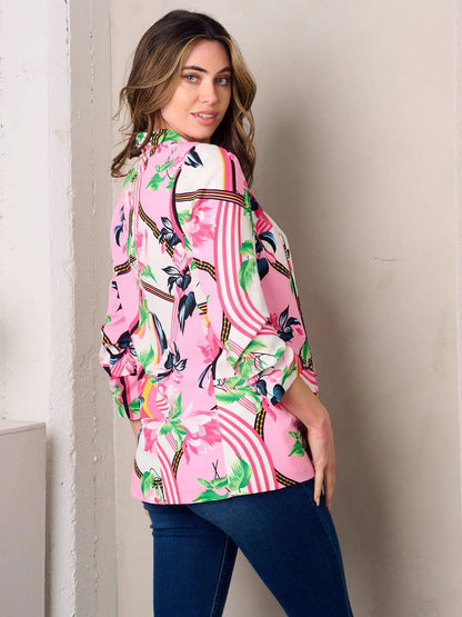 OPEN FRONT FLORAL PRINT 3/4 SLEEVE BLAZER