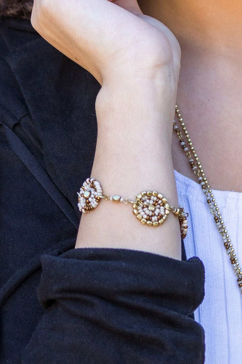 Handmade Sachi Beaded Coffee and Cream Color Bracelet