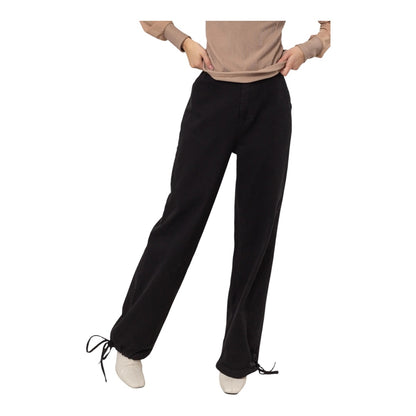 Black Washed Twill Cinched Hem Pants