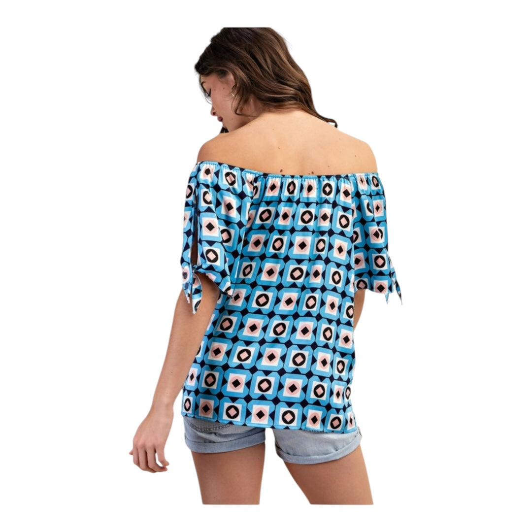 Geometric Print Off The Shoulder Top
