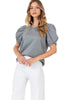 Gray puff sleeve blouse side view