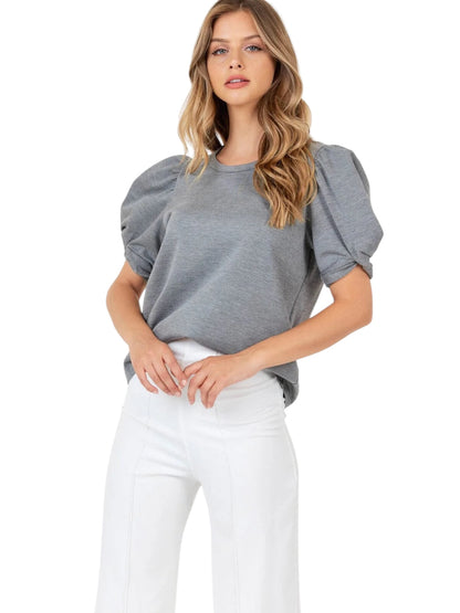 GRAY SHORT PUFF SLEEVE TOP