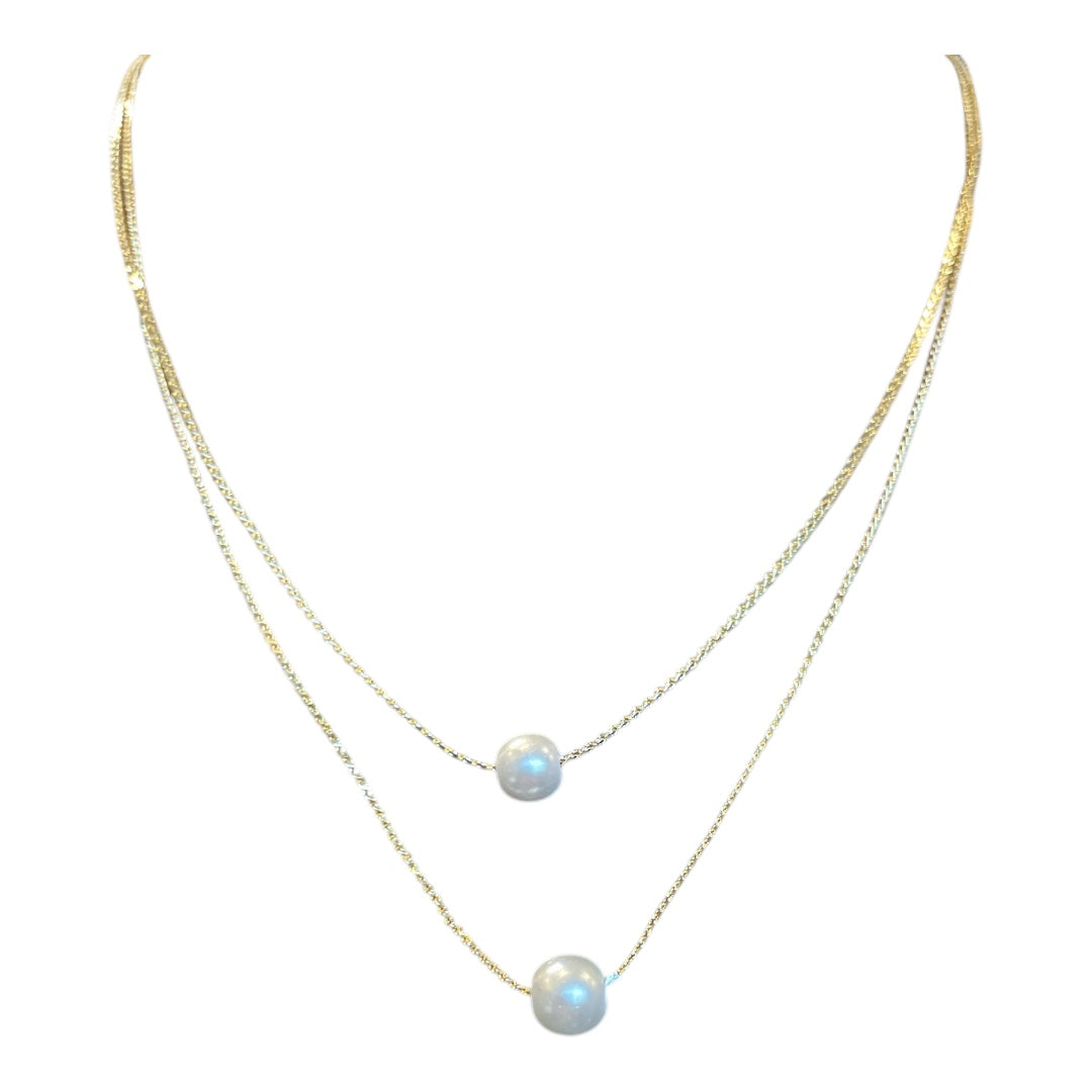 Layered Mixed Dainty Gold Chains Pearl Charm Necklace