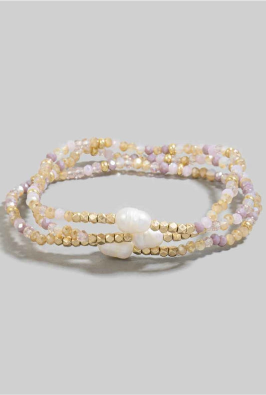 Pink Faceted And Fresh Water Pearl Beads Bracelet Set