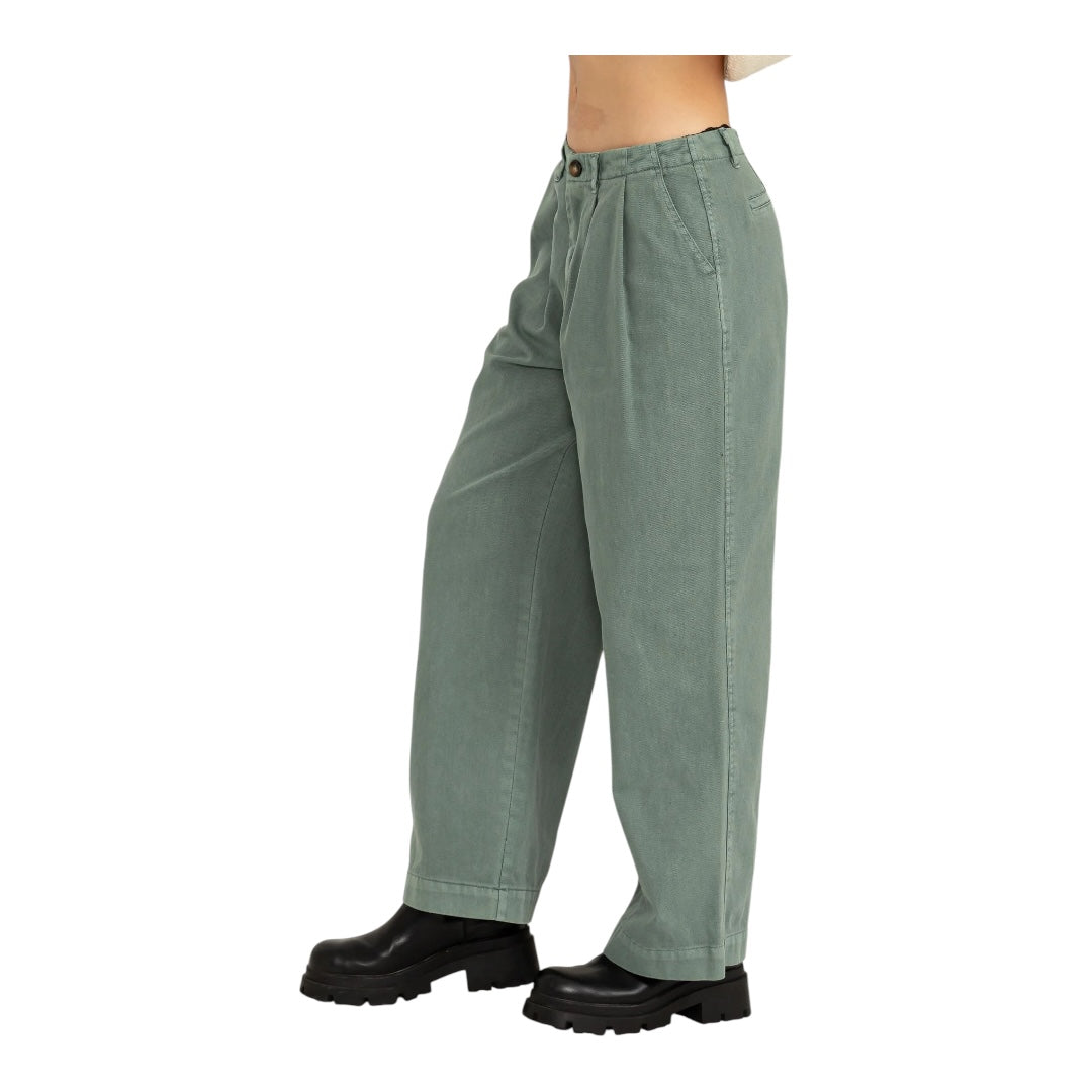 Gray- Green Pleated Mid- Rise Wide Leg Pants
