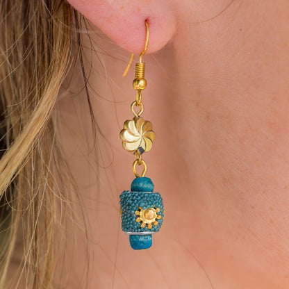 Sachi Ocean Sky Single Bead and Gold Earrings