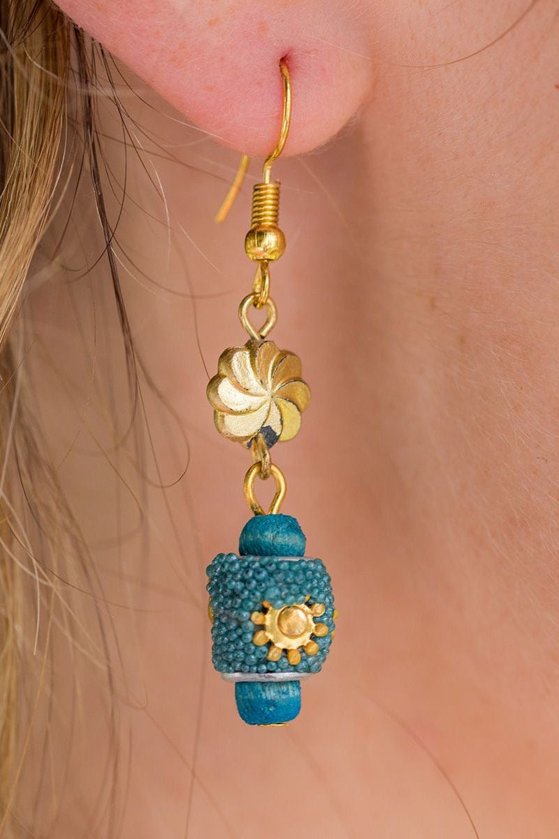 Sachi Ocean Sky Single Bead and Gold Earrings