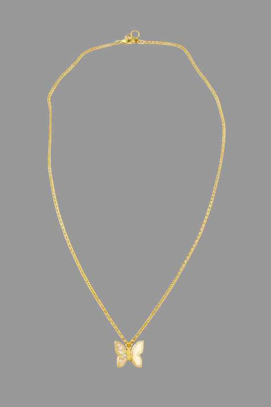 Gold Dipped Shell And Cz Pave Butterfly Pendant Necklace