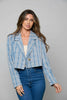 Lightweight blue plaid blazer by Mandalay and Company