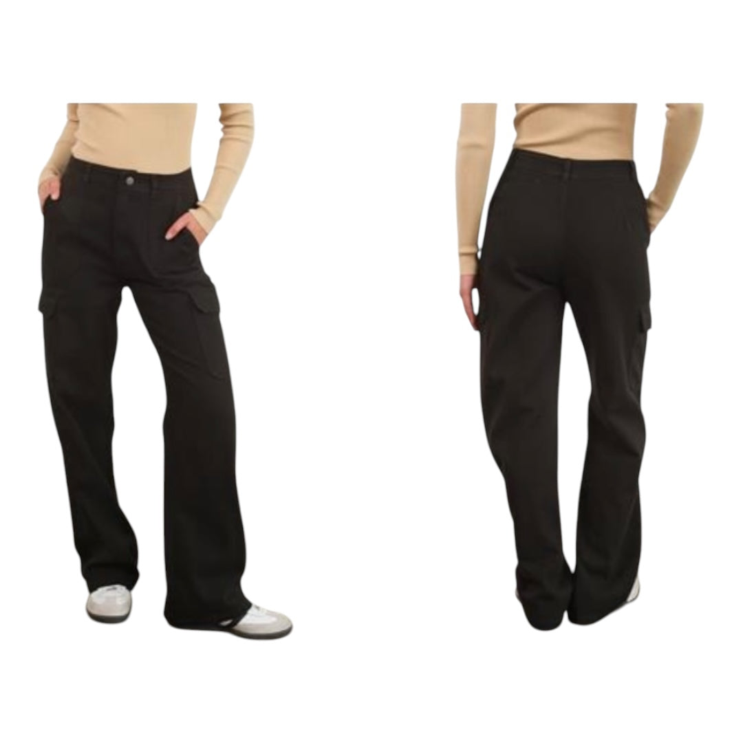 Black High Waisted Wide Leg Cargo Pants