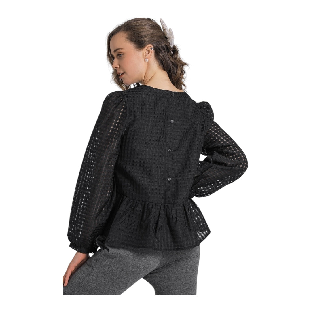 Black Baby Doll Top Back Button Details & Lining