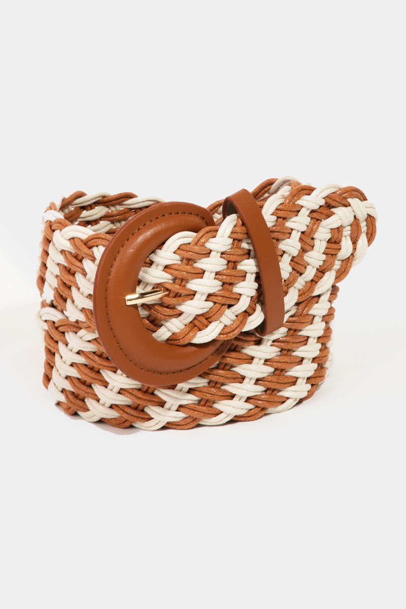 Brown Two Tone Striped Braided Belt