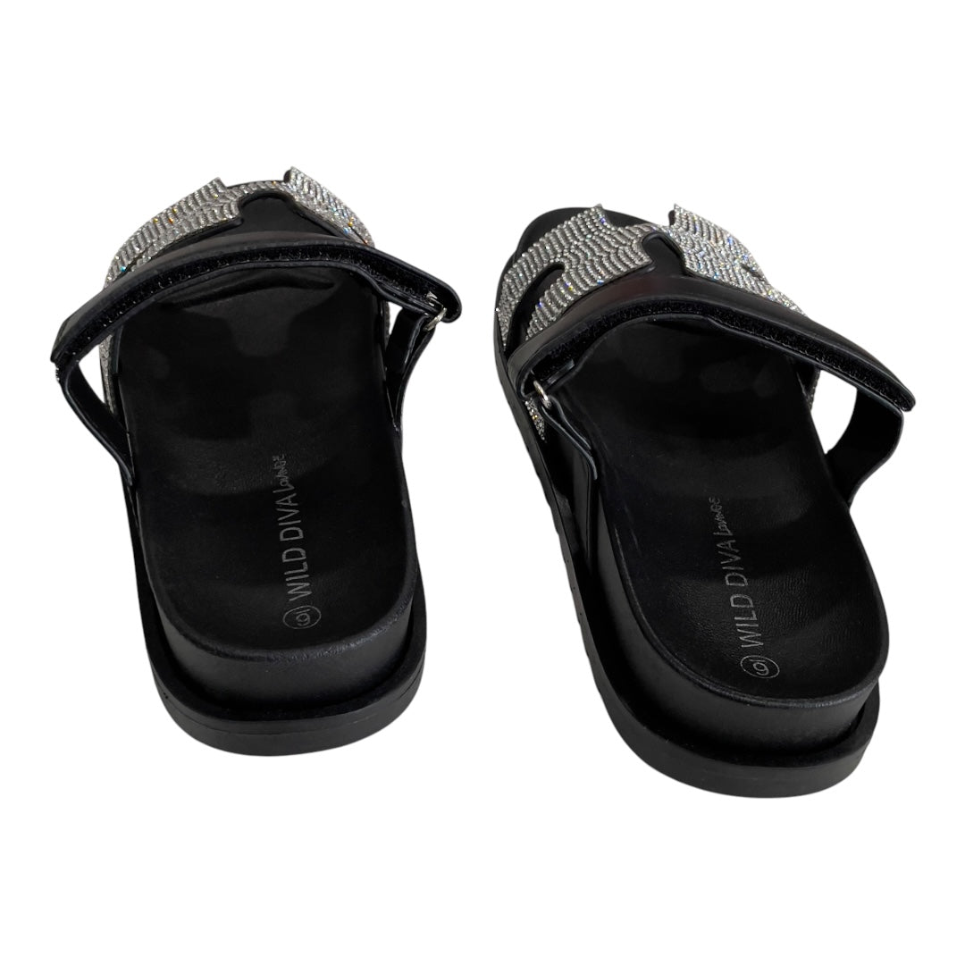 BLACK EMBELLISHED SLIP ON SLIDES