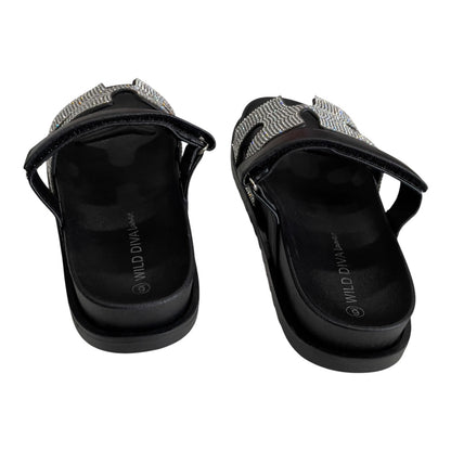 BLACK EMBELLISHED SLIP ON SLIDES