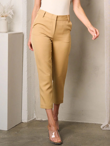 HIGH RISE BUTTON CLOSURE POCKETS CROP PANTS