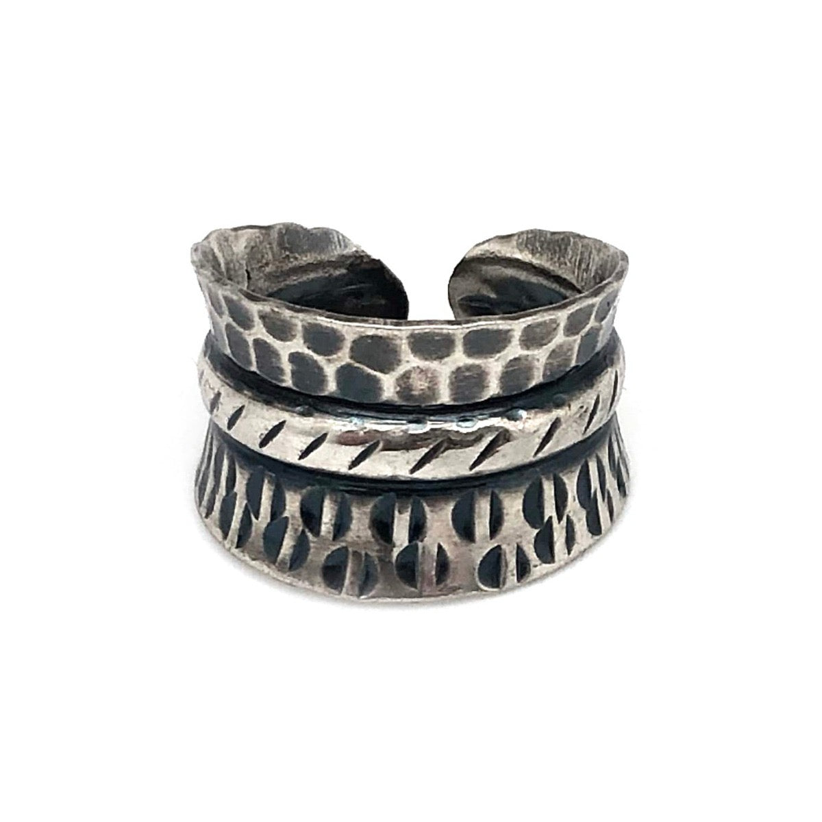 Handmade Kashi Hammered Design antique silver plated adjustable Ring
