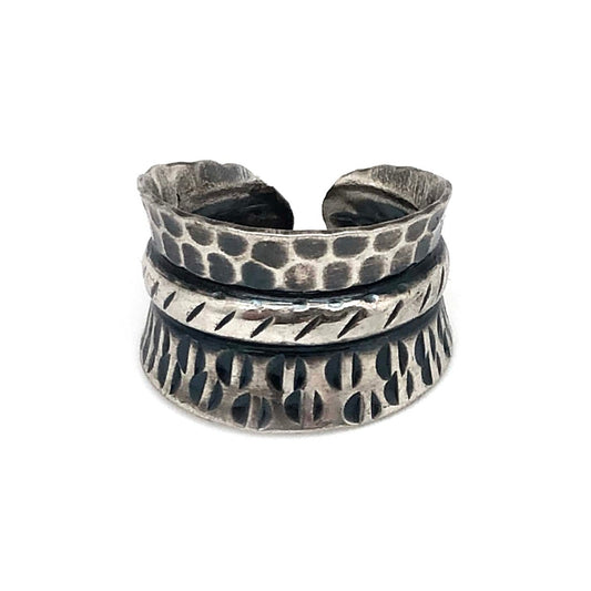 Handmade Kashi Hammered Design antique silver plated adjustable Ring