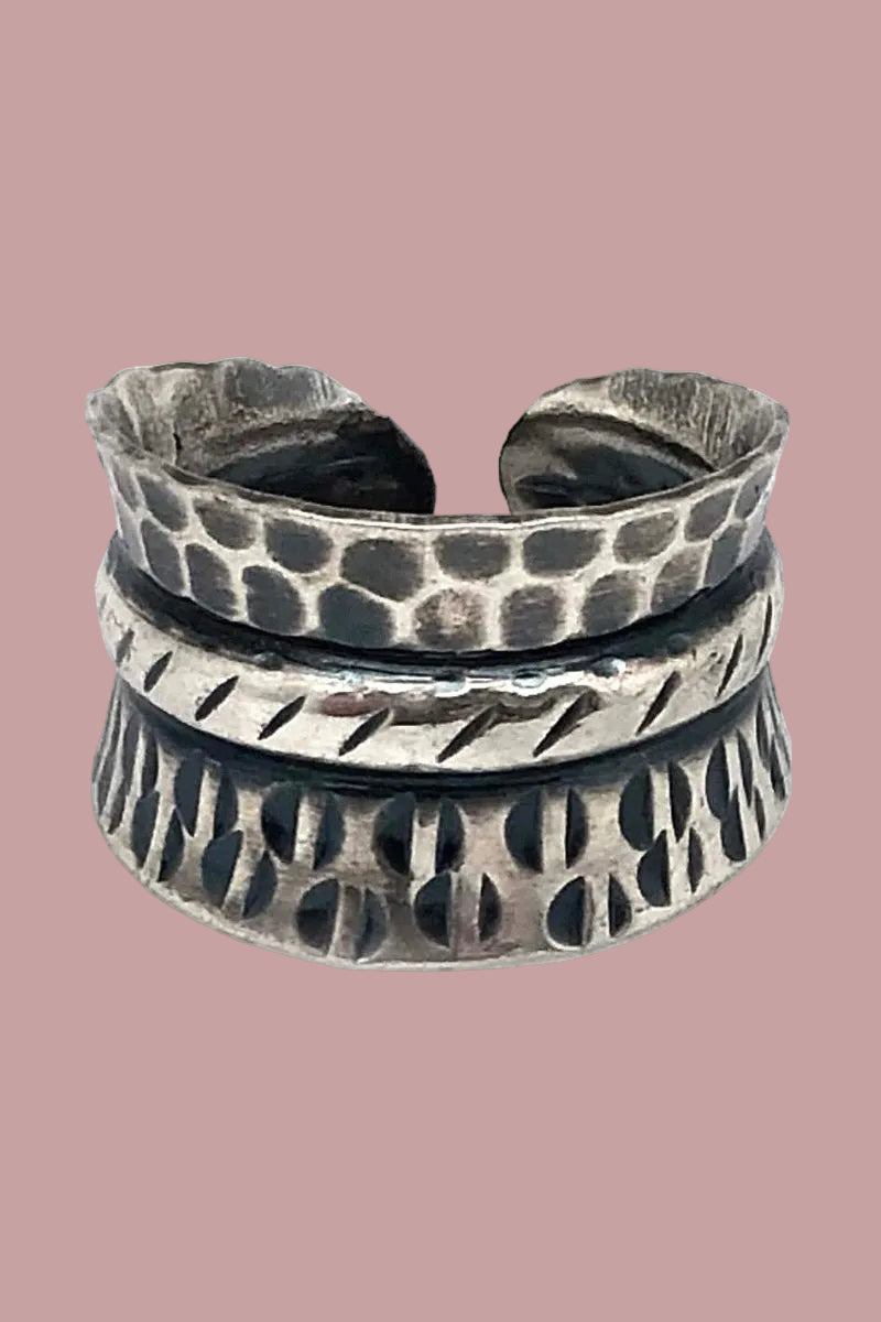 Handmade Kashi Hammered Design antique silver plated adjustable Ring