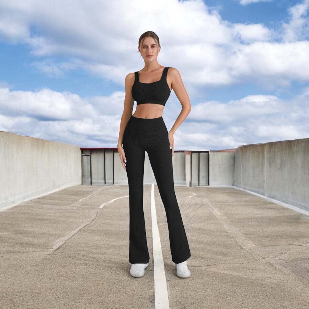 2PC Square Neck Sports Bra and Flare Legging Set