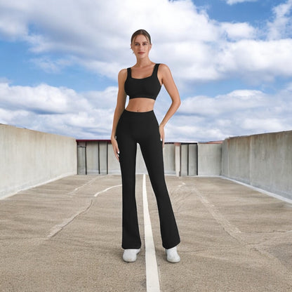 2PC Square Neck Sports Bra and Flare Legging Set