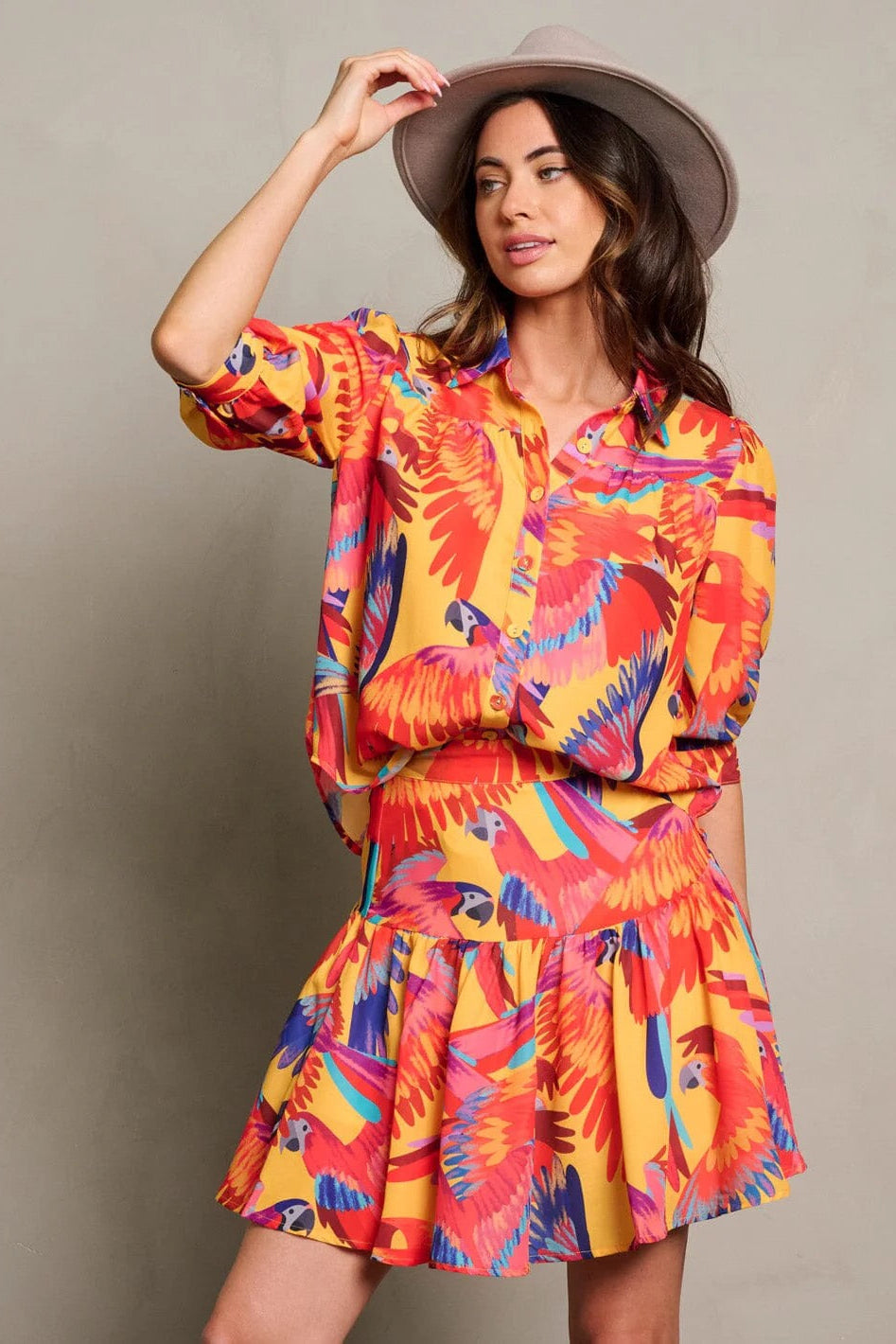 RIO RHYTHM TROPICAL BIRD PRINT MINI SKIRT SET