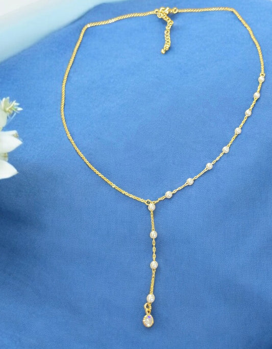 Dainty Chain Pearl Bead Lariat Necklace