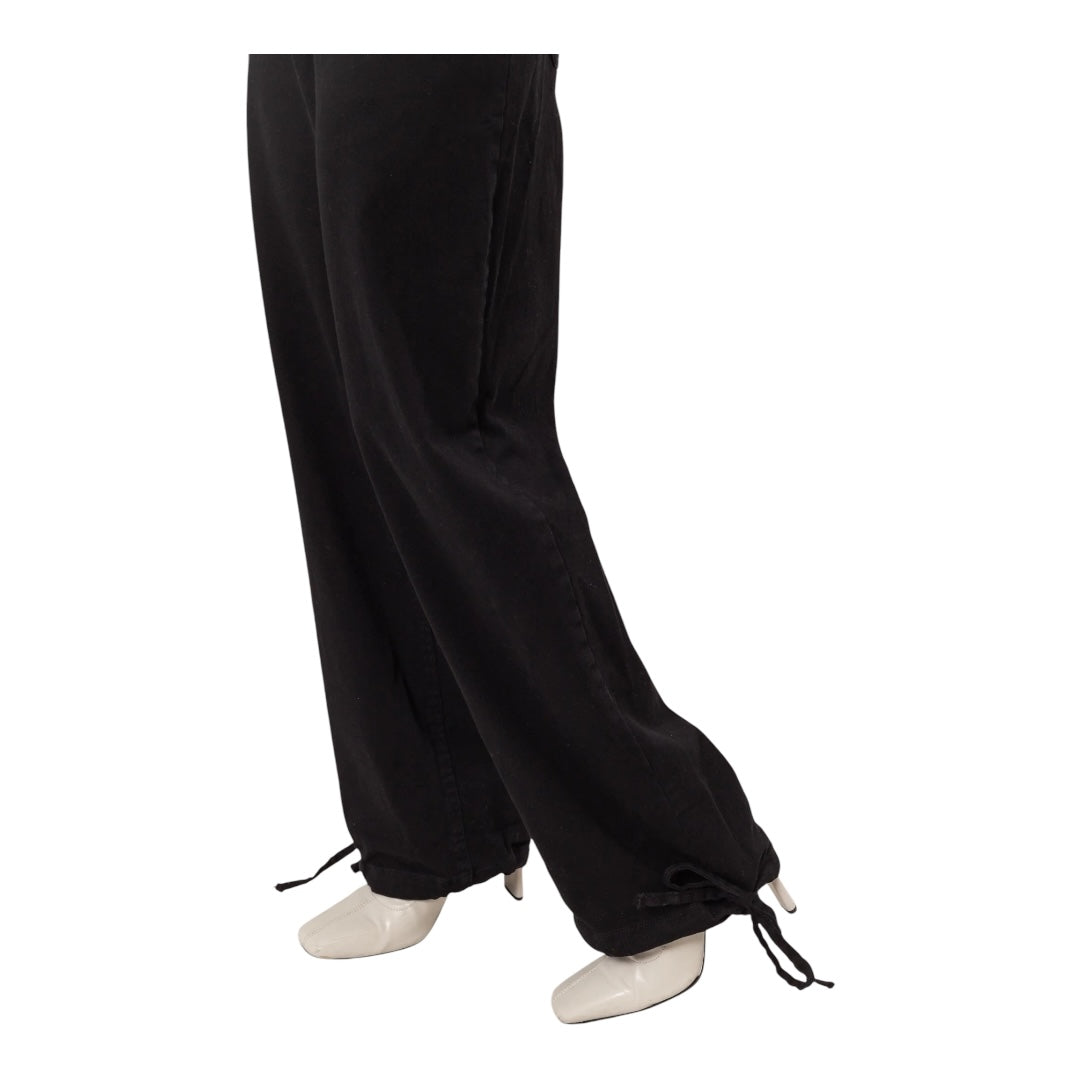 Black Washed Twill Cinched Hem Pants