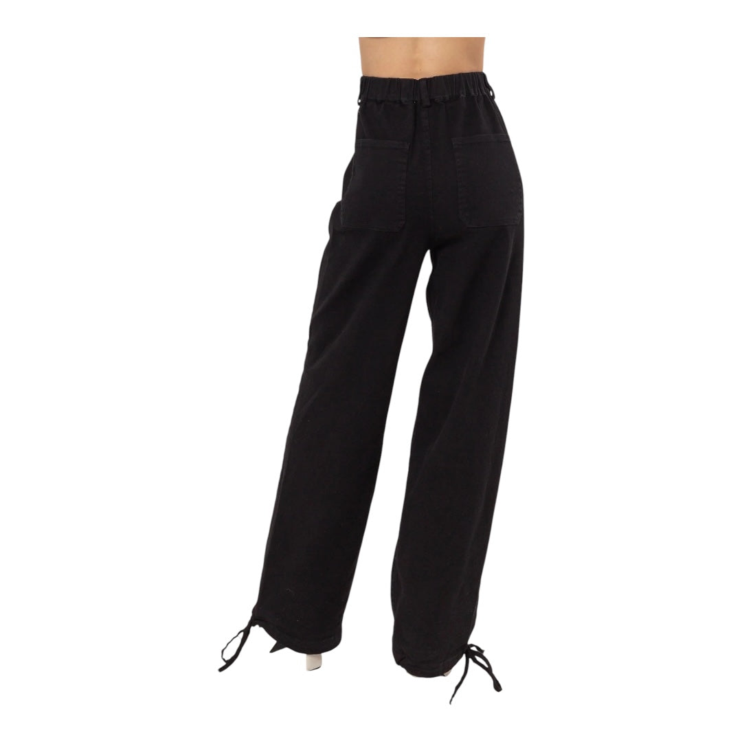 Black Washed Twill Cinched Hem Pants