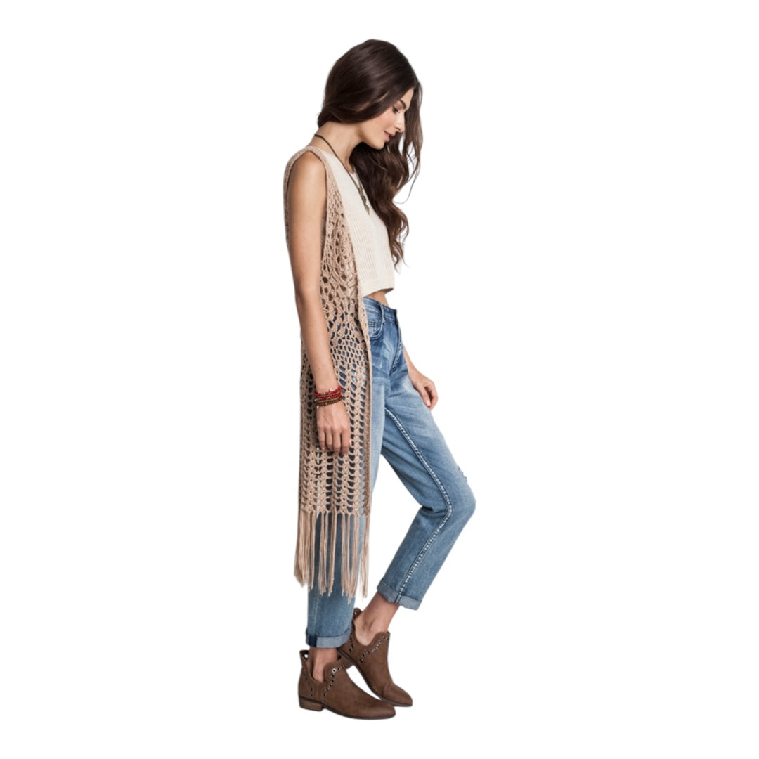 Harlow Crochet Vest with Tassel Detail