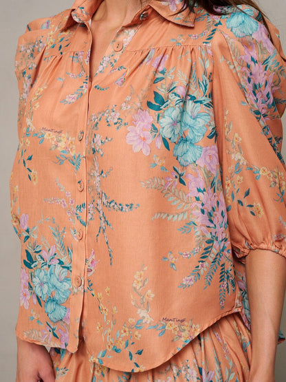 PEACH FLORAL MINI SKIRT SET