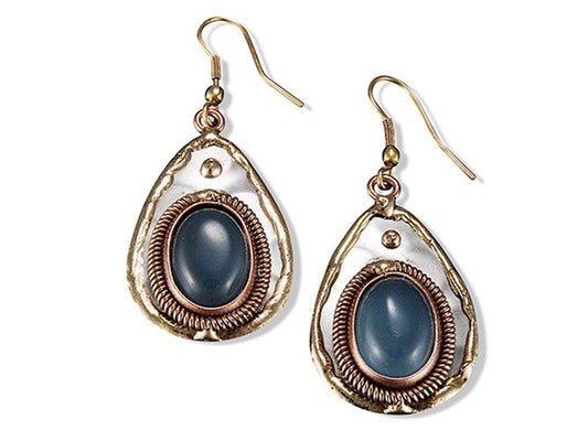 Handmade Teardrop shape with Calcedony Mixed metal earrings