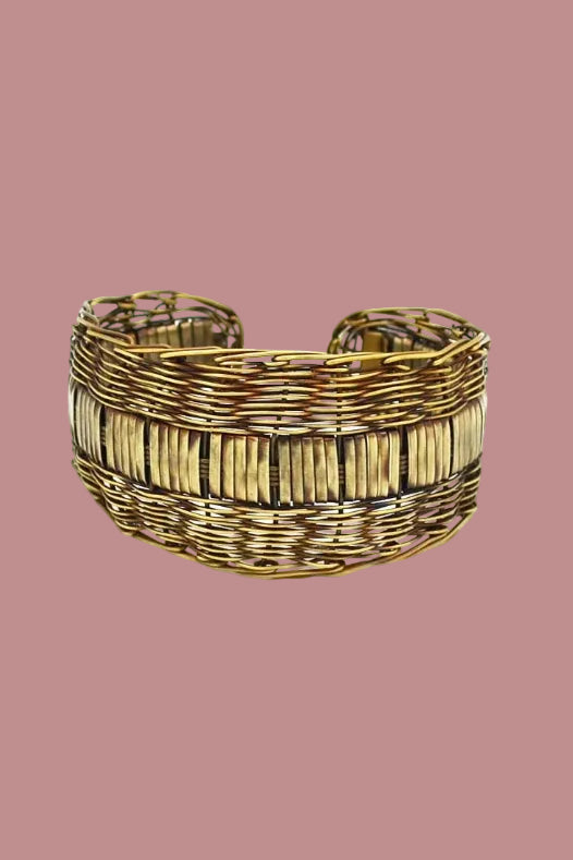 Handmade Banjara basketweave cuff in brasstone