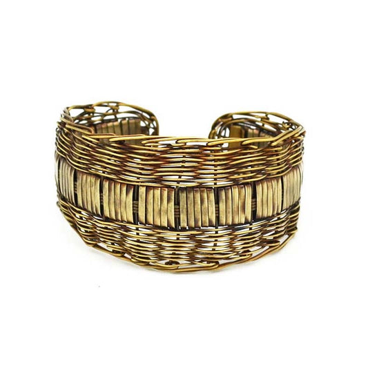 Handmade Banjara Basketweave Cuff – Brasstone- Adjustable