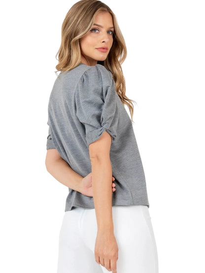GRAY SHORT PUFF SLEEVE TOP