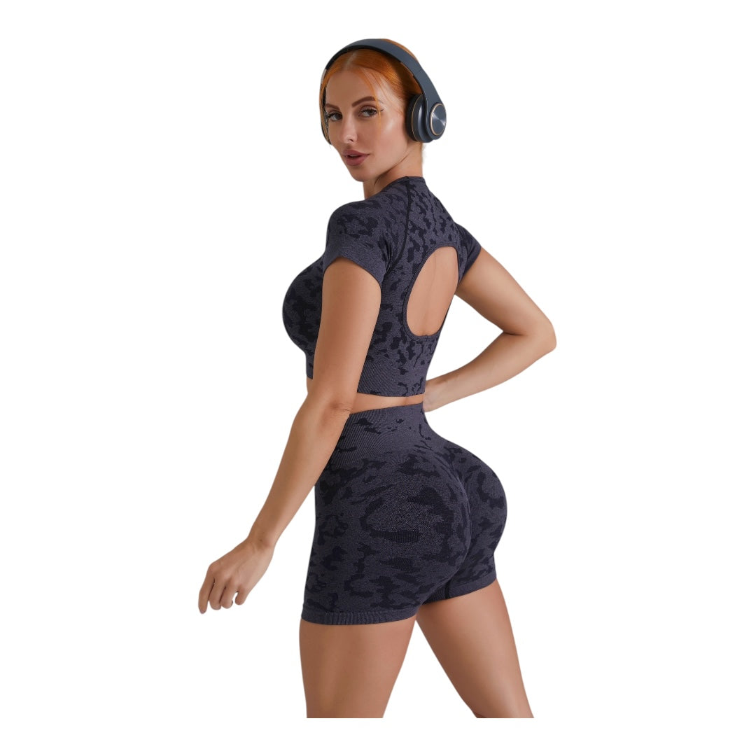 2PC Crop Top High Waisted Short Activewear Se