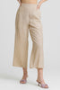 Linen lace trim pants with elastic waistband