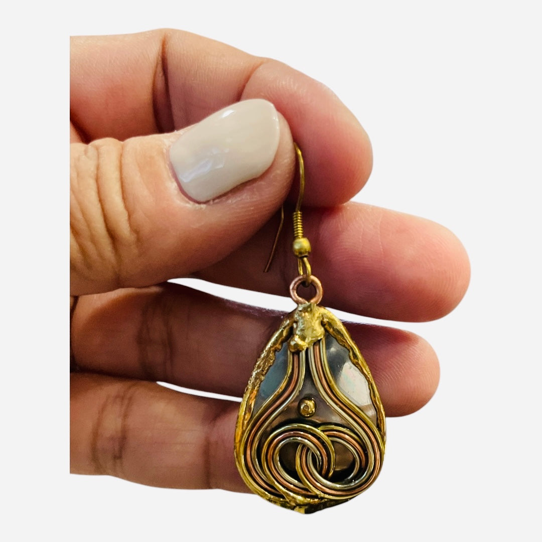 Mixed Metal Tear Drop Swirl Earrings