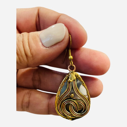 Mixed Metal Tear Drop Swirl Earrings
