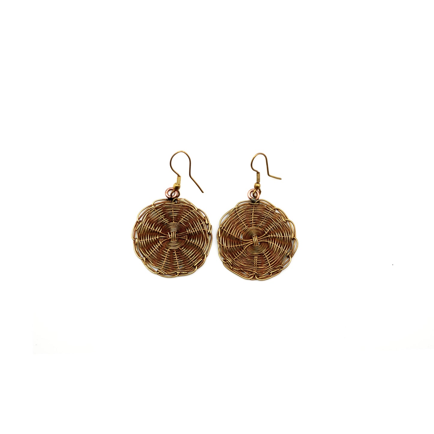 Handmade Brass round disc basketweave earrings