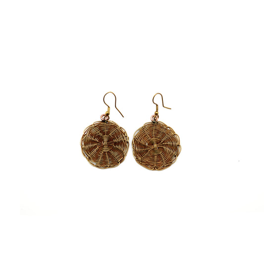 Handmade Brass round disc basketweave earrings