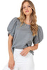 Gray puff sleeve blouse with feminine detailing