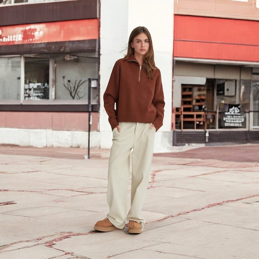 Cream Washed Twill Cinched Hem Pants