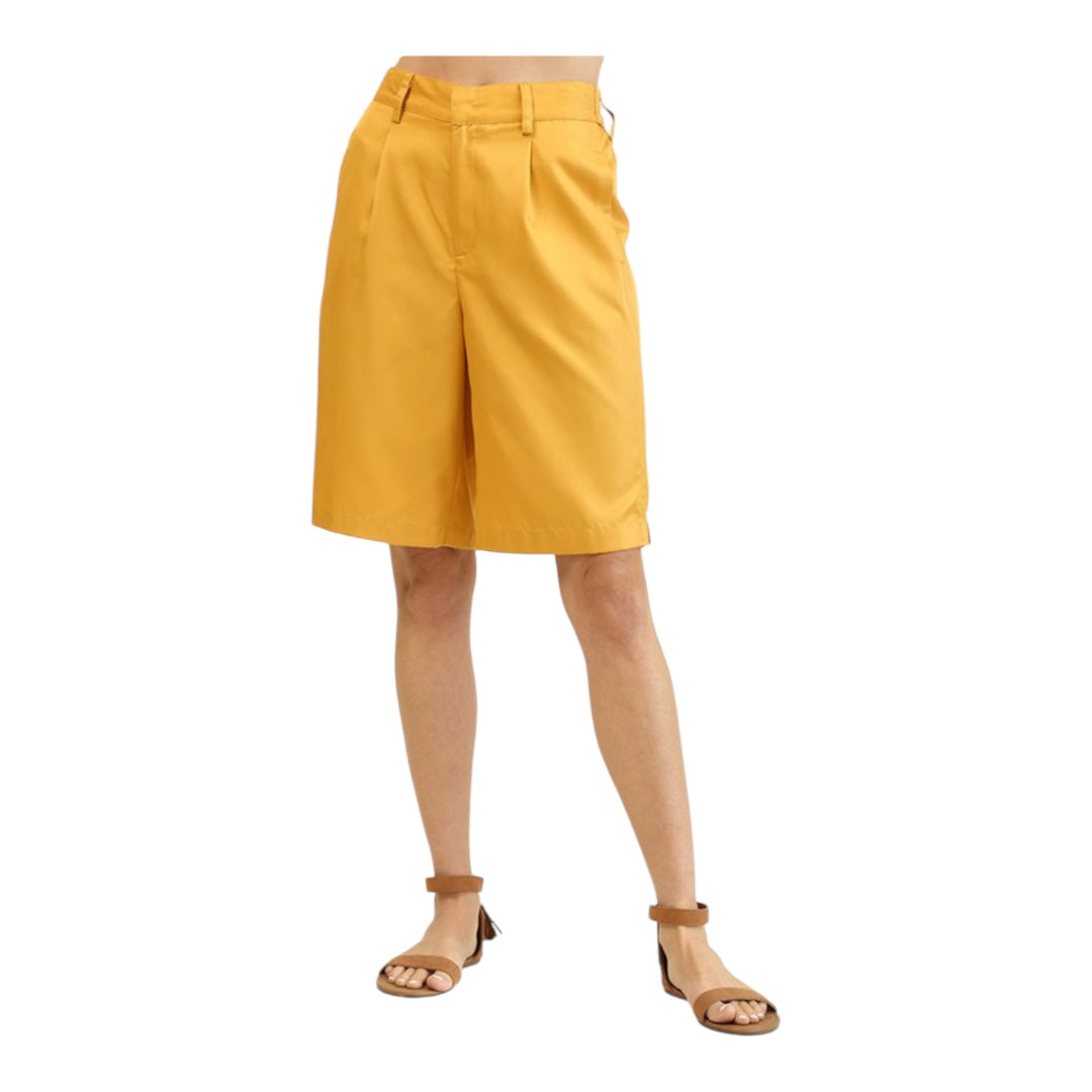 Sea Green Solid and Back Elastic Waist Bermuda Shorts