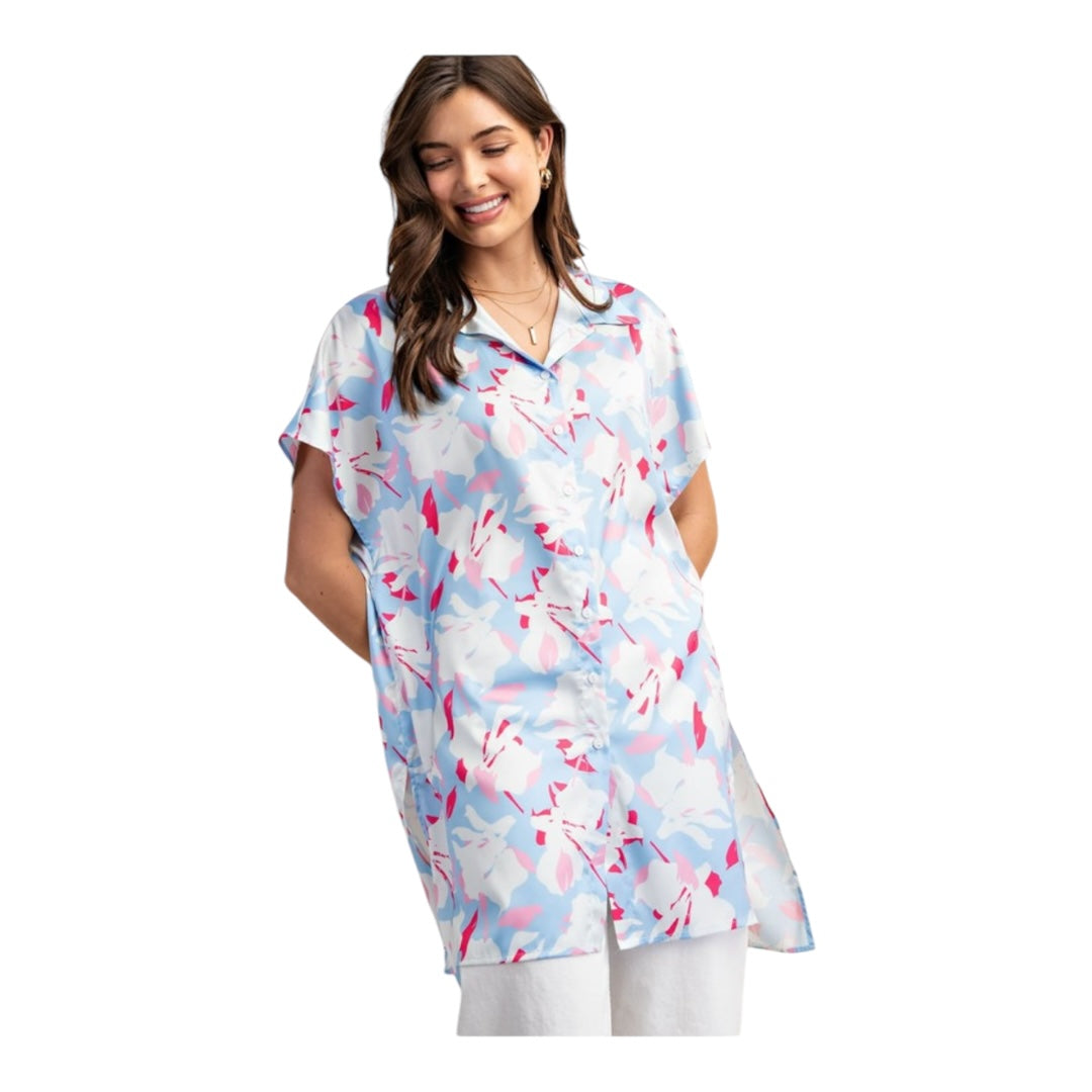 Floral Print Button Down Short Sleeve Shirt