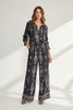 Black paisley button-down top and wide leg pants set