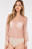 Sexy sheer V-neck bodysuit styled on model
