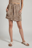 High-waisted brown Aztec shorts side view