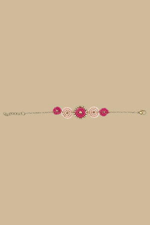 Pink handmade beaded necklace, close-up detail view